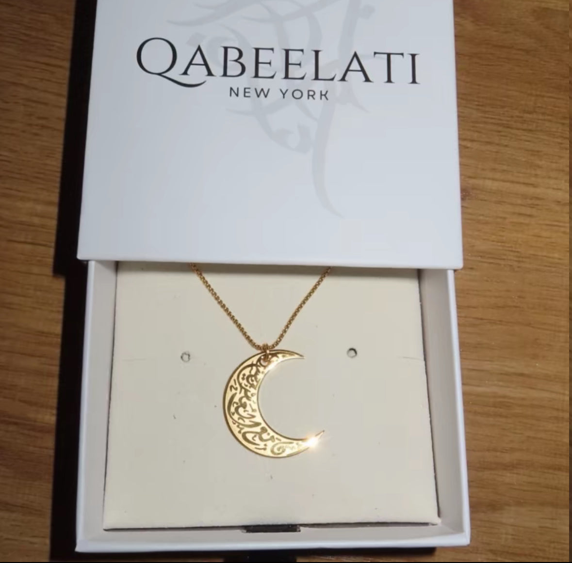 Moon Crescent  “With Hardship Comes Ease” — Gold Plated 18k  Necklace - Elegant Design