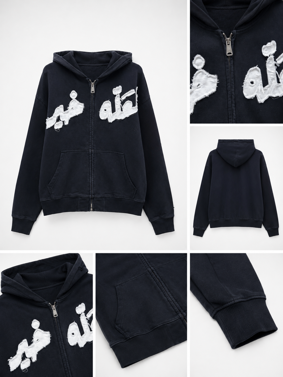 It’s All Good Double Zip Hoodie – Acid Wash Black
