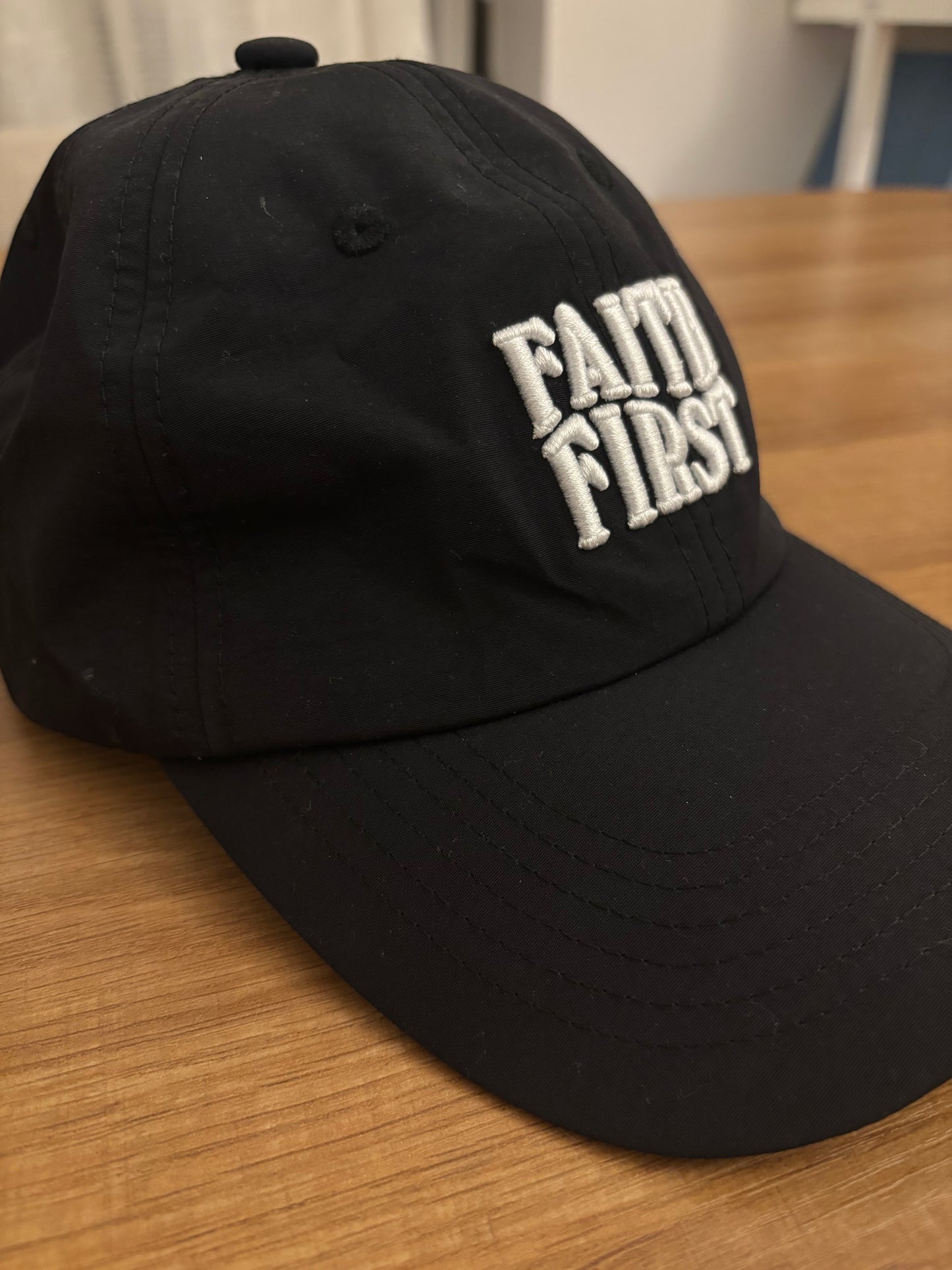 Faith First™ Nylon Cap — Black (3D Embroidery)