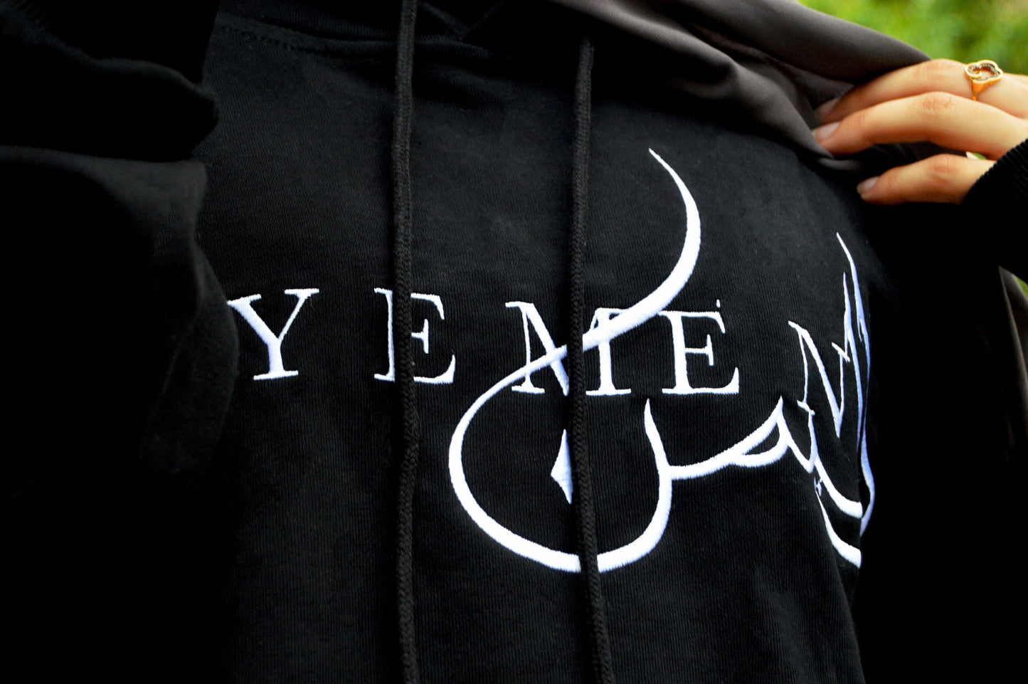 Black Yemen Embroidered Arabic Cotton Hoodie