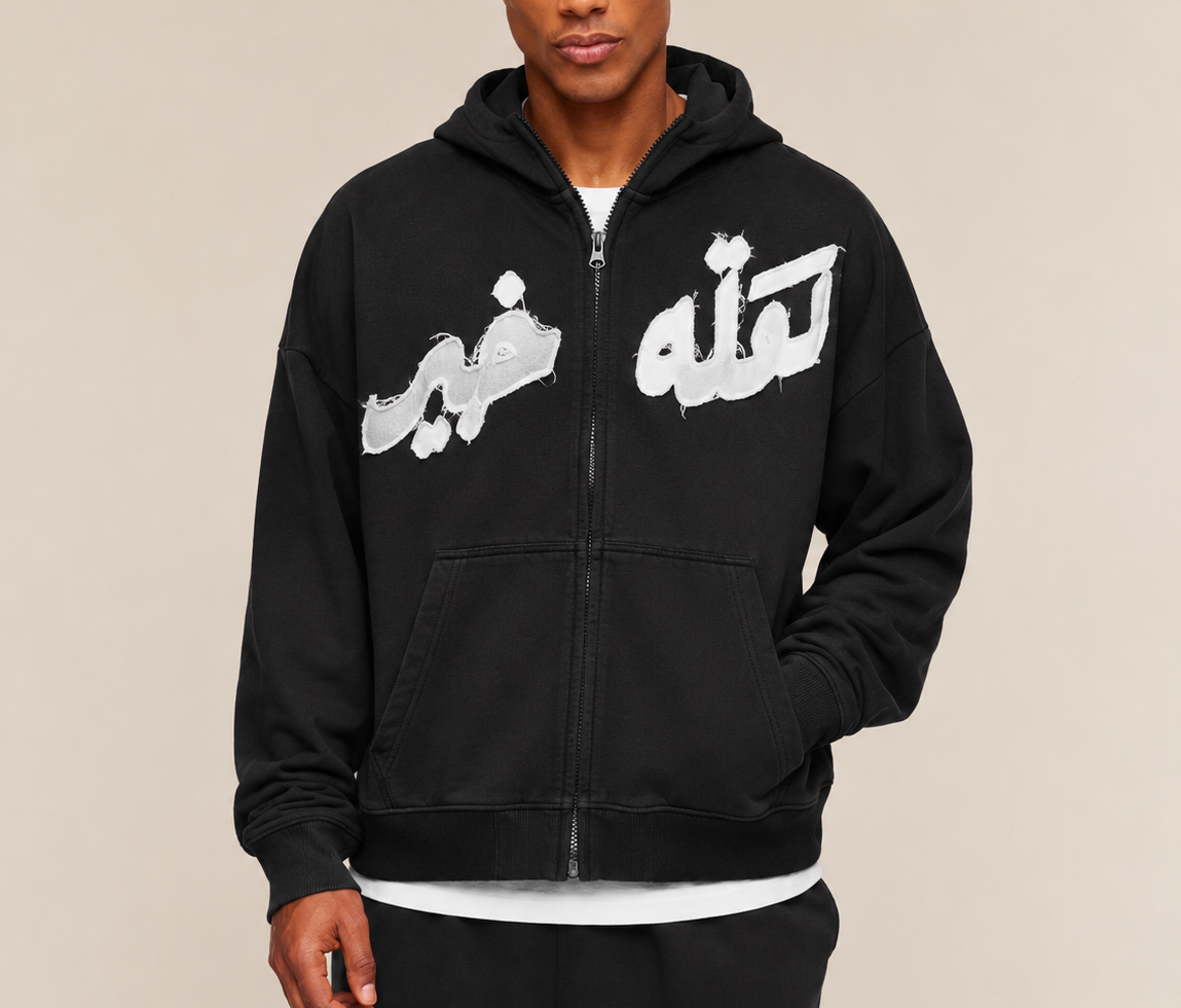It’s All Good Double Zip Hoodie – Acid Wash Black