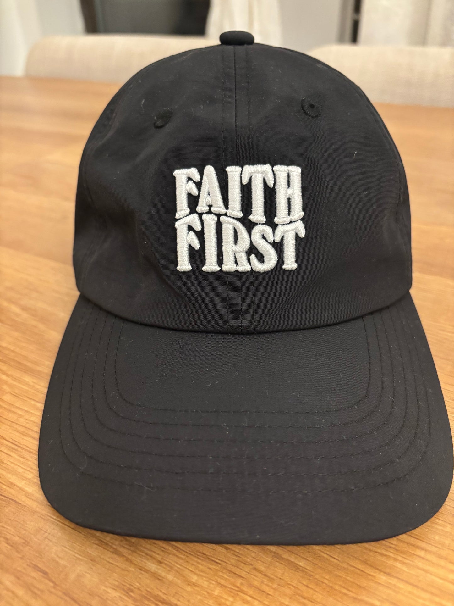 Faith First™ Nylon Cap — Black (3D Embroidery)